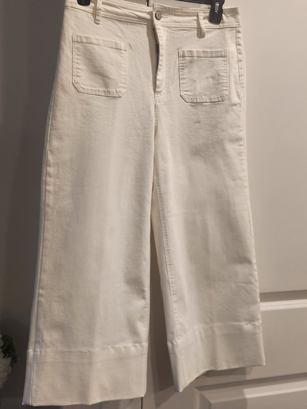 White denim. Patch pockets.  Cropped.  Off-white. Size 12